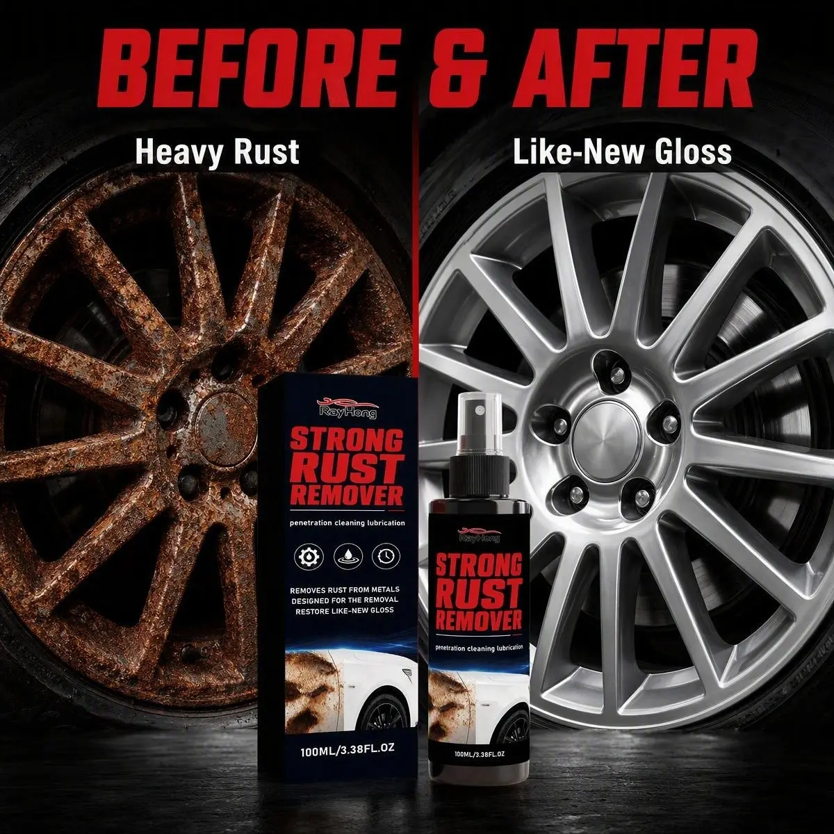 Automotive Metal Rust Remover Spray for Car Body Wheel Rims and Metal Parts, Multi-Functional Rust, Lubrication, and Maintenance Spray, Ideal for Daily Use and Gifts