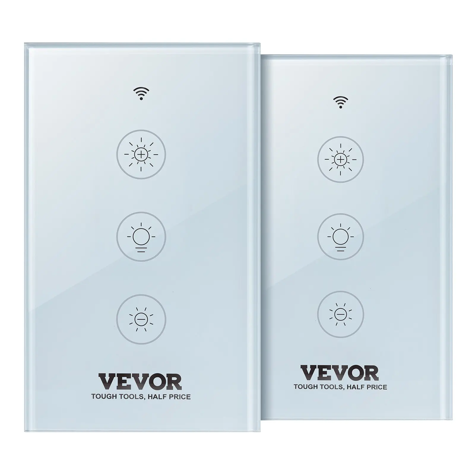 【Summerfinds】VEVOR 2PCS Wi-Fi Smart Light Dimmer Switch, 100-250V AC 2.4GHz, 15-85 Stepless Dimming LED Toughened Glass Touch Panel, App & Voice & Remote Control, Moisture Resistant, Compatible with Alexa Google Home, Standard Switch Replacement