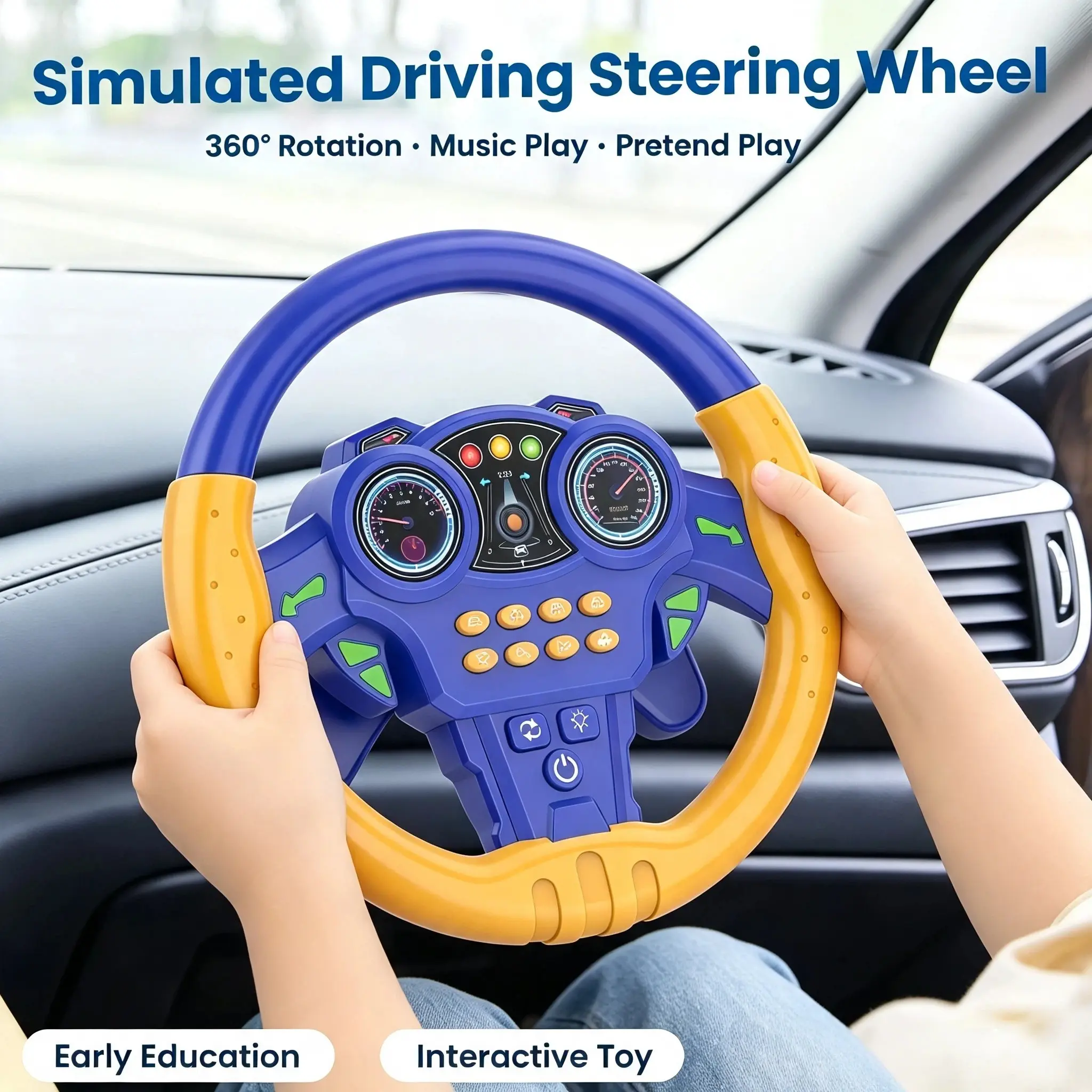 Unisex Kids Simulated Driving Steering Wheel Toy, Music Playable, Early Educational Pretend Play Car Controller, Ideal Gift for Toddlers