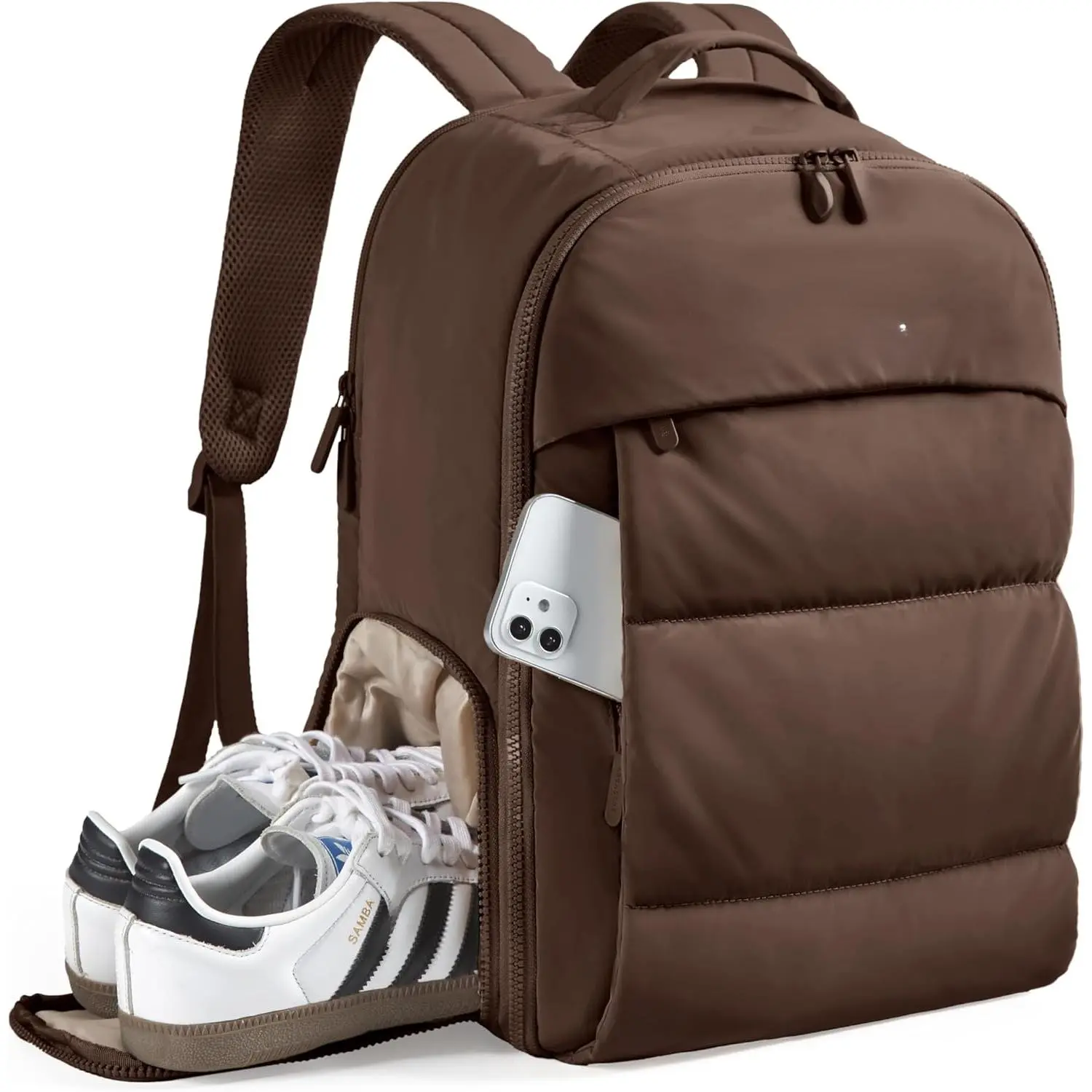 30L Travel Backpack for Women, Carry on Backpack for Airplanes, Gym Backpack with Shoe Compartment, Lightweight Travel Bag Fits 15.6 Inch, Water-Resistant, Chocolate