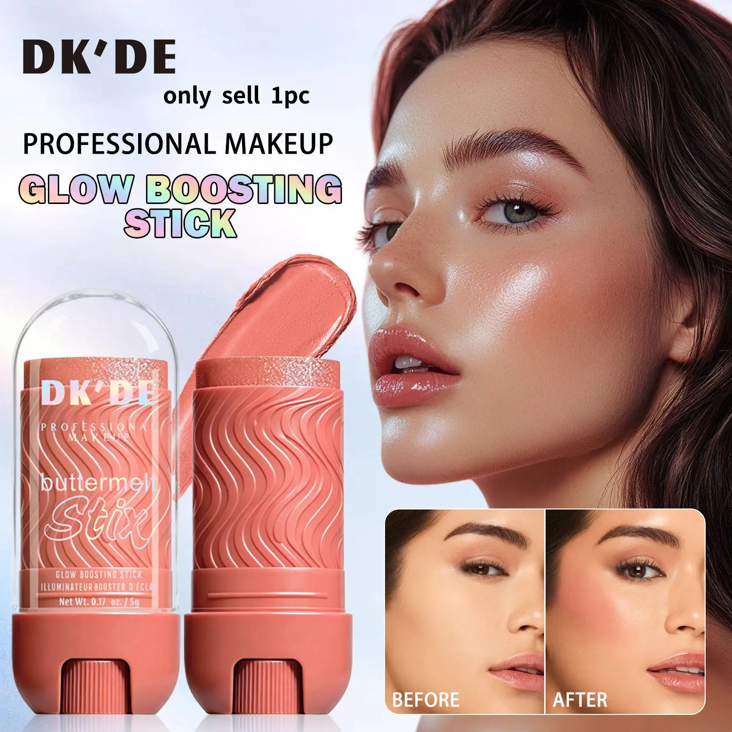 Buttermelt Stix Glow Boosting Stick, Beauty Cosmetics, 6-Color Waterproof Highlighter & Blush, Long-Lasting Shimmer, Buildable Makeup for Face, Lips, Collarbones