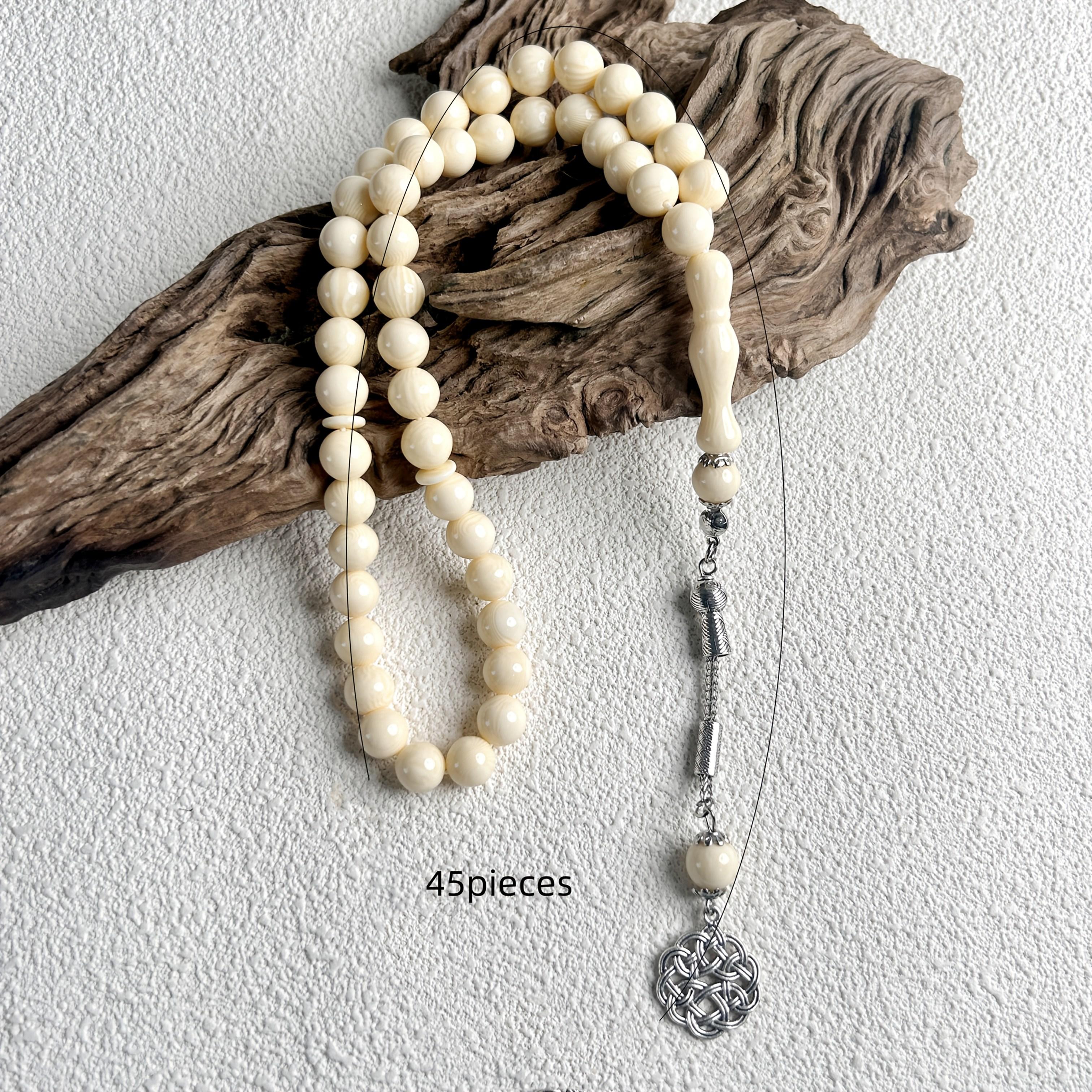 10mm Patterned Rice White 45 Beads Classic Rosary Elegant Round Beads Bracelet for Women Muslim Tasbih Casual Handheld Bracelet