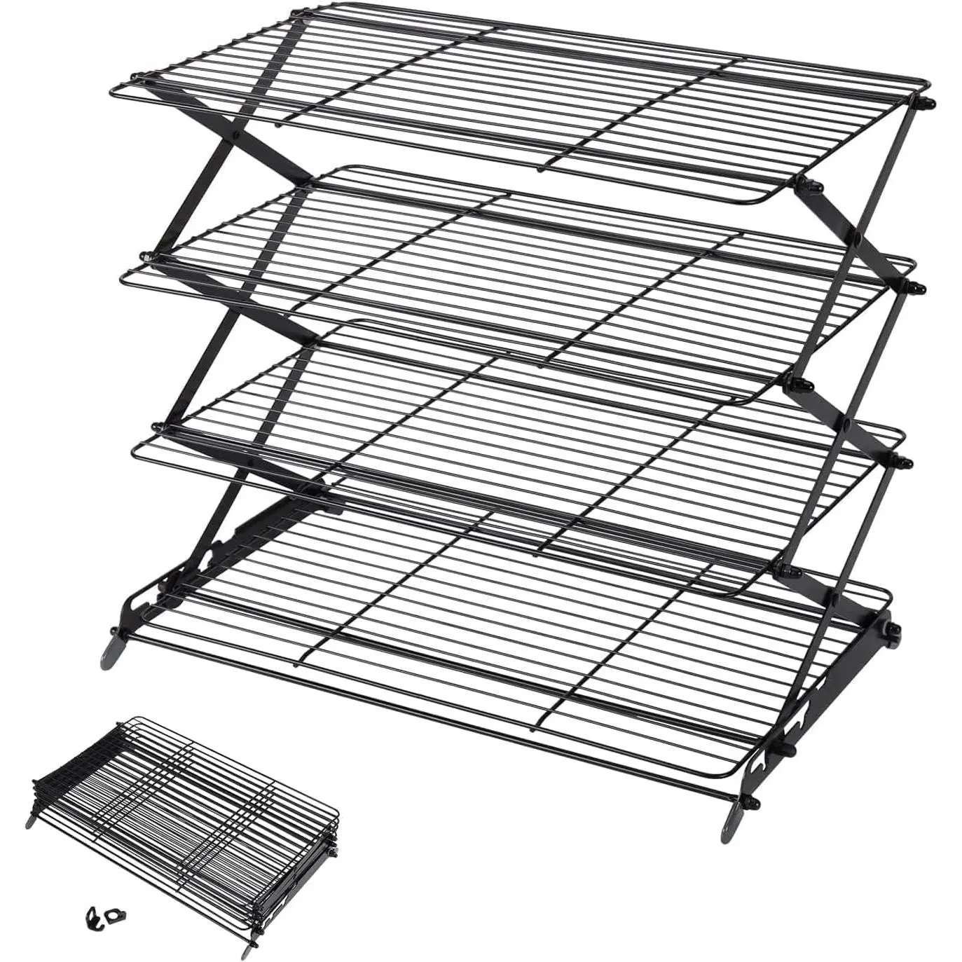 2/3/4-Tier Upgraded Collapsible Cooling Rack with Adjustable 3 Setting Design Stackable Roasting Cooking Drying Wire Cooling Rack for Cookies Baking Gifts for Women