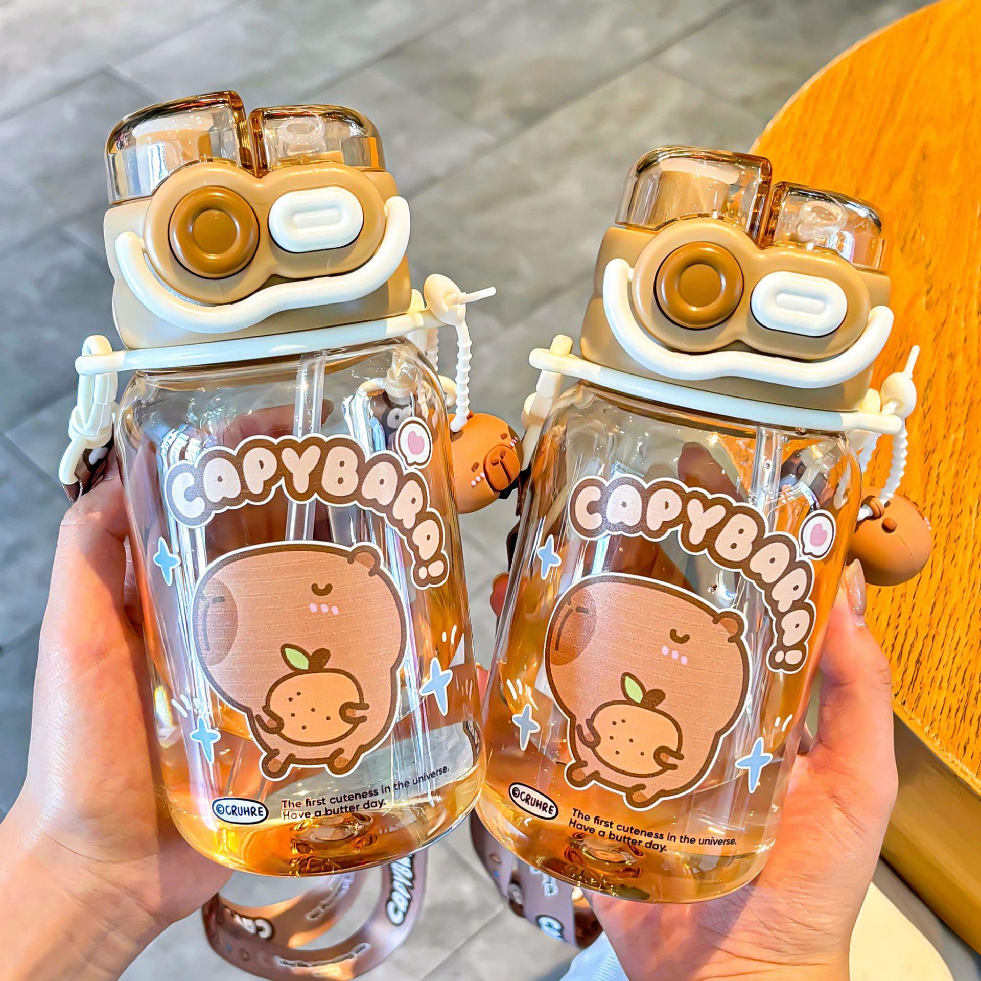 Kawaii Capybara Water Bottle With Straw For Children School Cute Tumbler Aesthetic Tritan Drinking Bottle Gift BPA Free kapibara