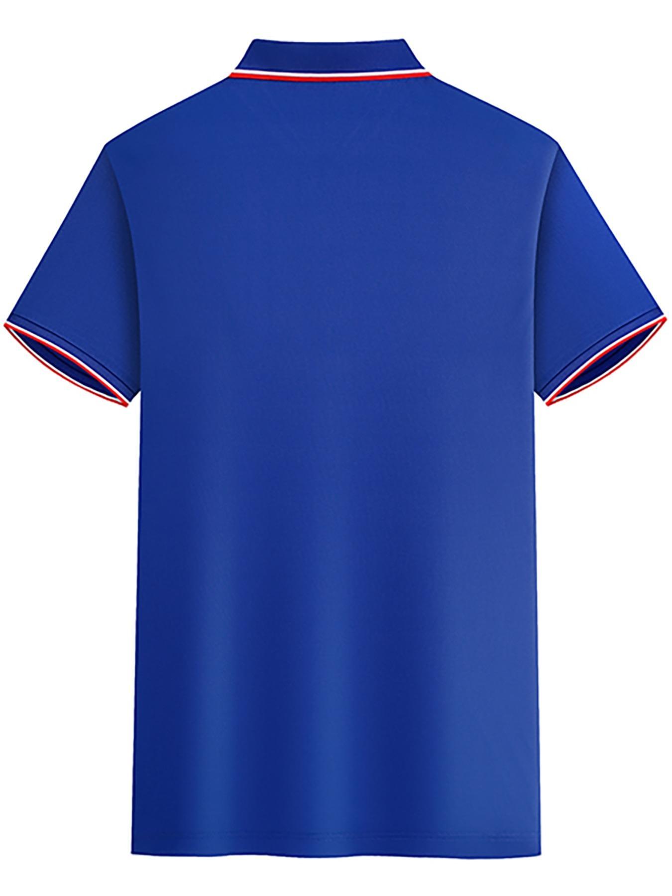 Men's Letter Graphic Short Sleeve Polo Shirt, Regular Fit Casual Striped Trim Half Button Collar Top for Summer, Fashion Men's Clothes for Daily Wear, Polo Shirts for Men, Summer Outfits 2024, Polo Clothes, Fitted Aesthetic