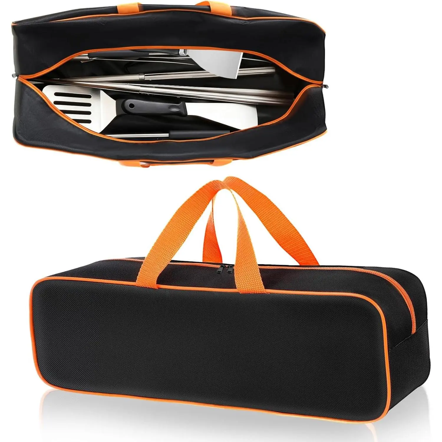 Grill Utensil Storage Bag for Outdoor Grilling, 24 x 8 x 8 in, Black, 1680D Oxford fabric, large capacity grill tool storage bag, accessories storage compatible with Blackstone griddle