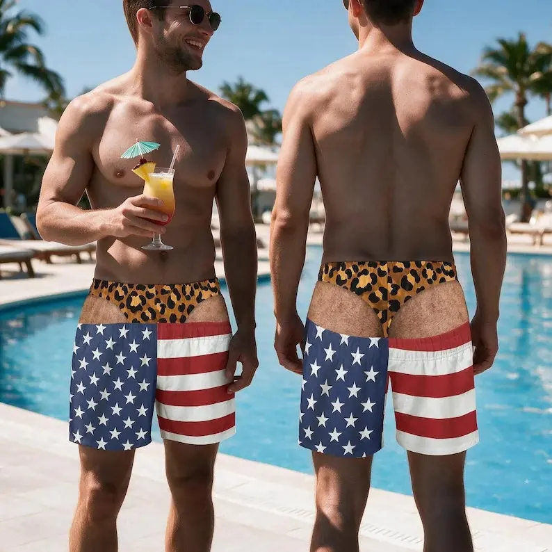 Men's Humorous Fake Underwear Swim Trunks, Multi-Size Beach Wear for Swimming, Birthday-Bachelor Party Gag Gift for Him, Male