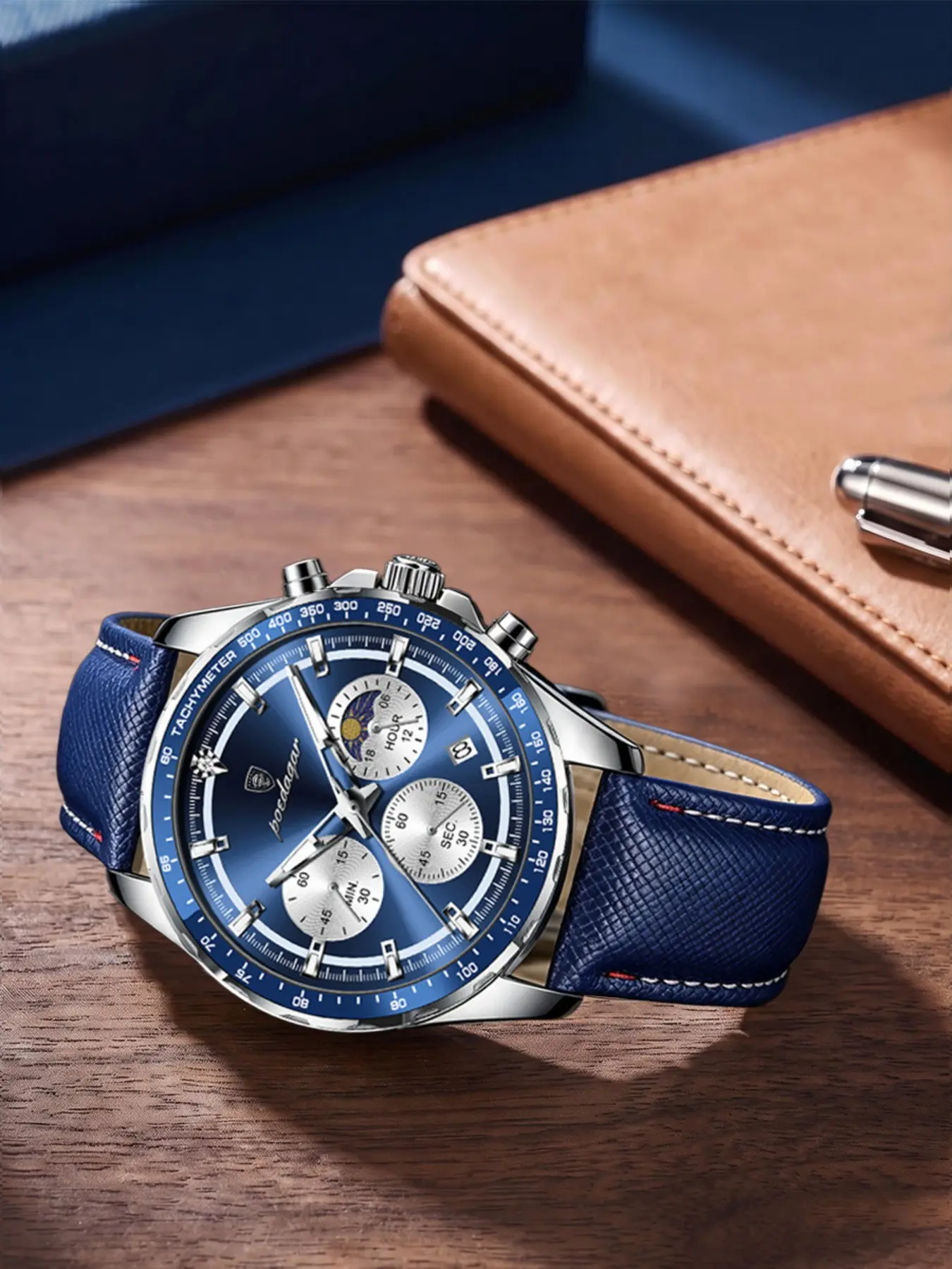 Poedagar casual exquisite men's watch waterproof timing watch dating week sports men's leather quartz watch men's watch suitable for daily wear, preferred gift, Fashionable Waterproof Watch, Casual Trendy Wristwatch, Analog Quartz Watch, Analog Watches