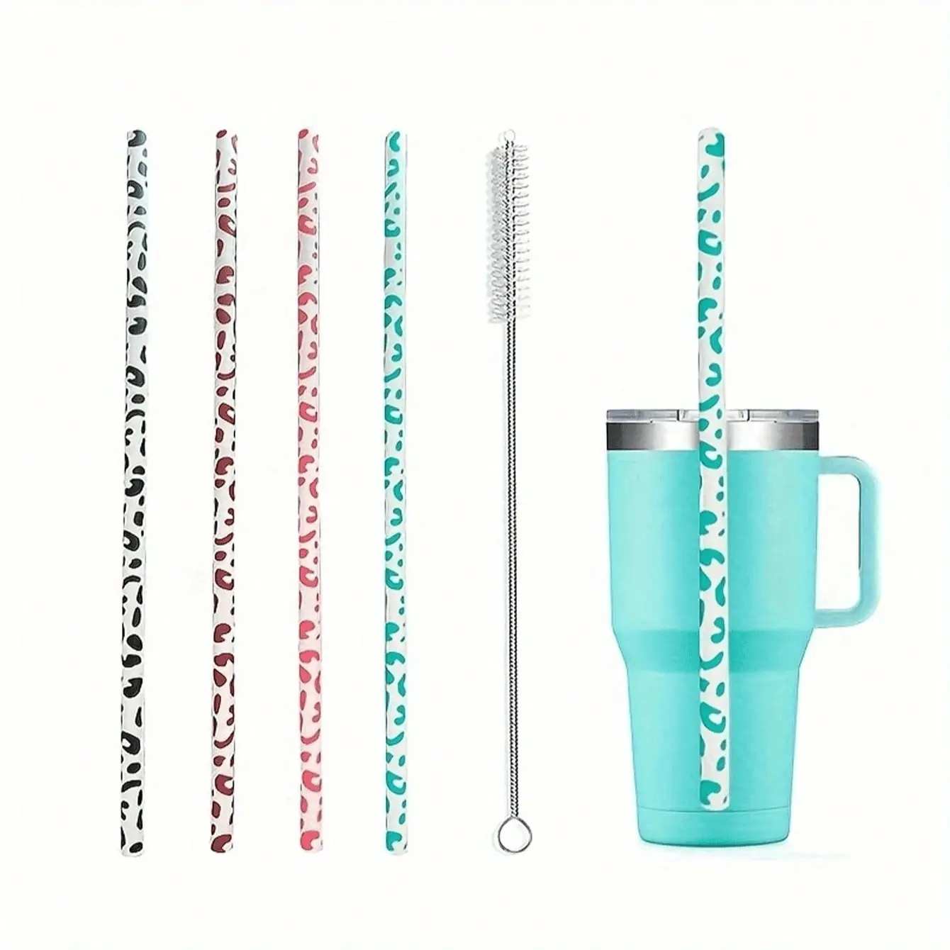 Reusable Silicone Straws Set, 3/6 Pieces, BPA-Free, Includes Cleaning Brush, Fits 20/30oz Glasses, Smooth Folding Design, Collapsible Straw
