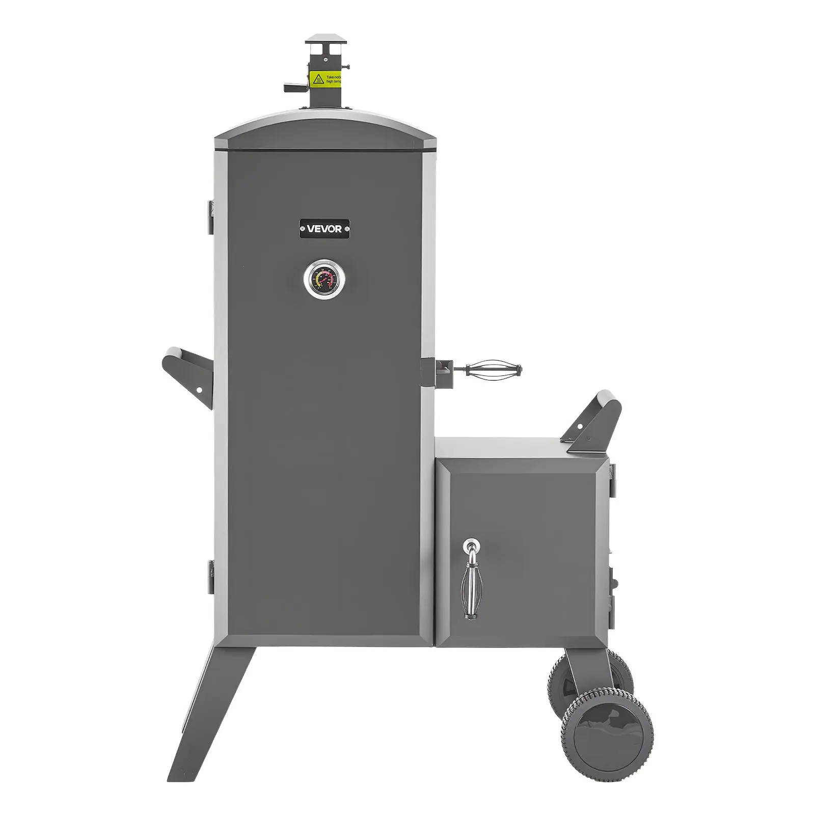 Charcoal Offset Smoker, Heavy-Duty Steel BBQ Offset Smoker with Side Firebox, Movable Outdoor Barbecue Smokers with 6 Adjustable Grates, Thermometer Air Vents for Backyard Patio Party Cooking