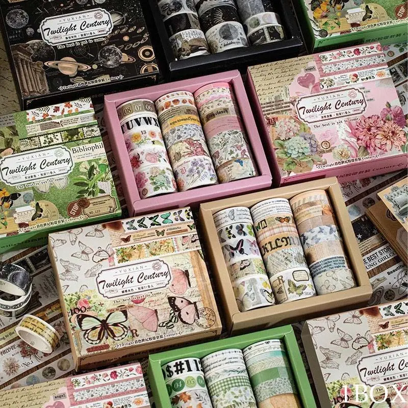 Vintage Handmade Tape Set, 21 Rolls Per Box, Decorative Material for Scrapbooking, Twilight Century Series, Perfect for DIY and Craft Projects