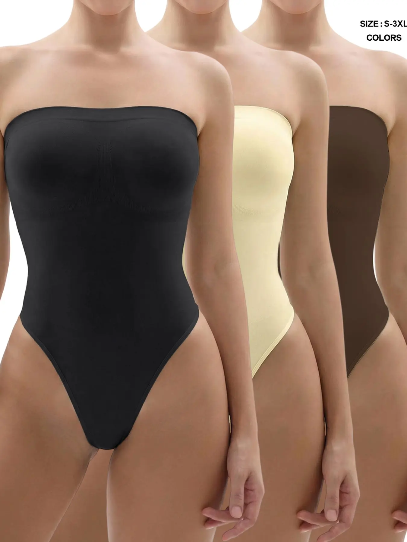 Strapless Bandeau Shapewear Bodysuit, Detachable Adjustable Strap, Seamless Smooth Fabric, Tummy Control, Multi-Wear for Strapless Dresses, Underwear