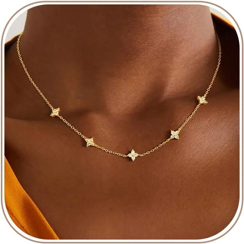 Dainty   Necklaces for Women Cute Station Choker Simulated  Necklace Trendy Non Tarnish Simple Layering CZ Necklace Trendy  Gifts