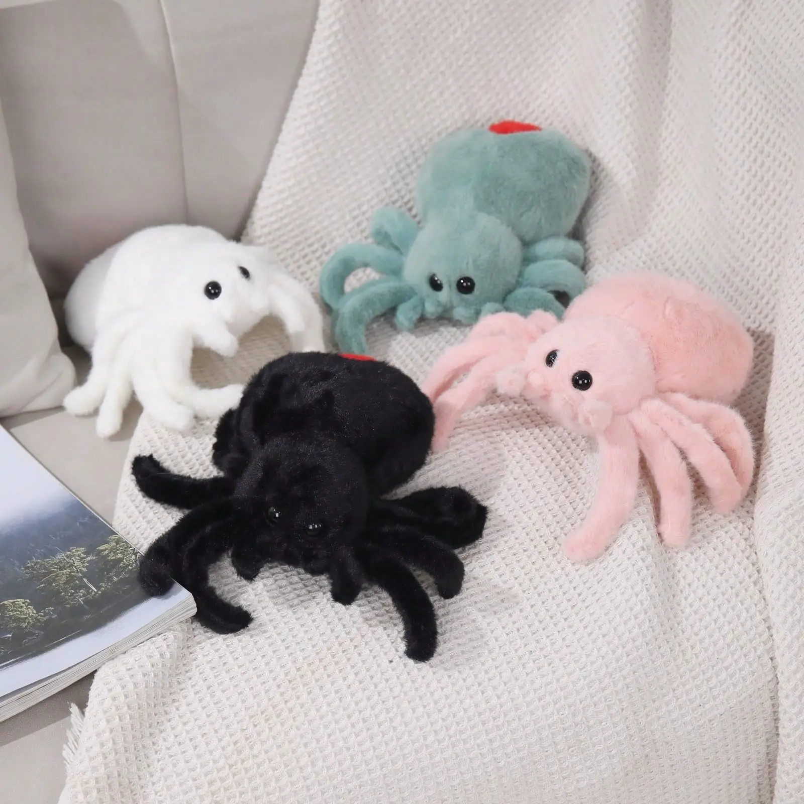 Halloween Green Spider Plush Toy, Soft Stuffed Animal Pillow, Cute & Creepy Huggable Spider Plush for Kids & Adults, 9.8 Inch Halloween Plush Decoration, Spooky Room & Party Decor