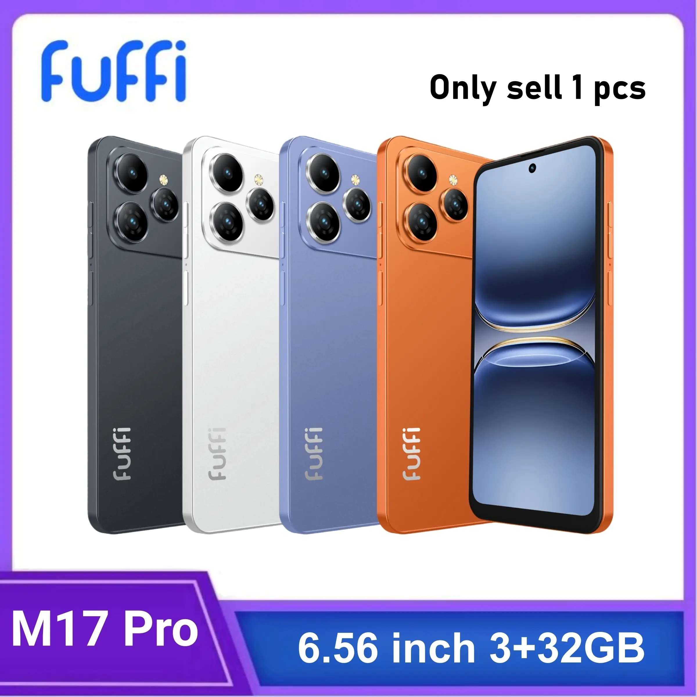 FUFFi-M17 Pro Smartphone, Android Cell Phone, 6.56-Inch Screen, Unlock 4G Network, Android 10.0, 3+32GB Memory, 3100mah Battery, Dual Sim, Quad-Core Processor
