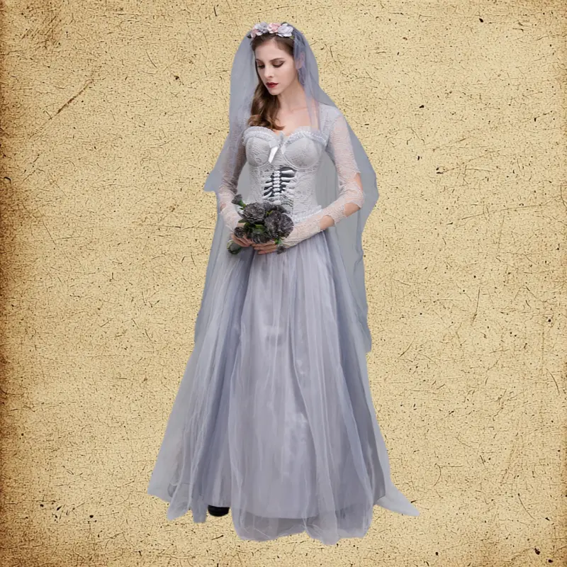 Adult Halloween Cosplay Costume - Horror Ghost Bride, Dark Vampire Witch Outfit with Breathable Clothes, Dress, Overall & Accessories for Party Performances