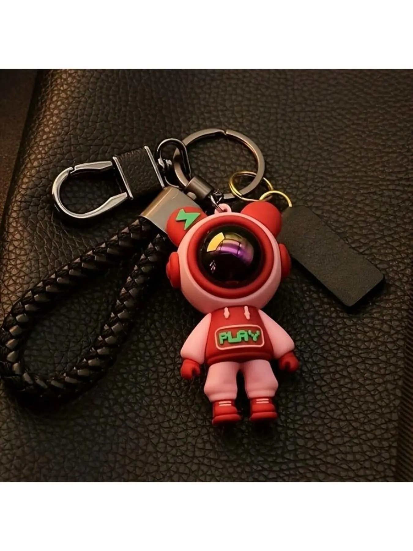 Charming Lightning Bear Keychain, Cute Cartoon Couple Doll Pendant, Creative Astronaut Keyring, Fun and Personalized Accessory, Fashion Keychain