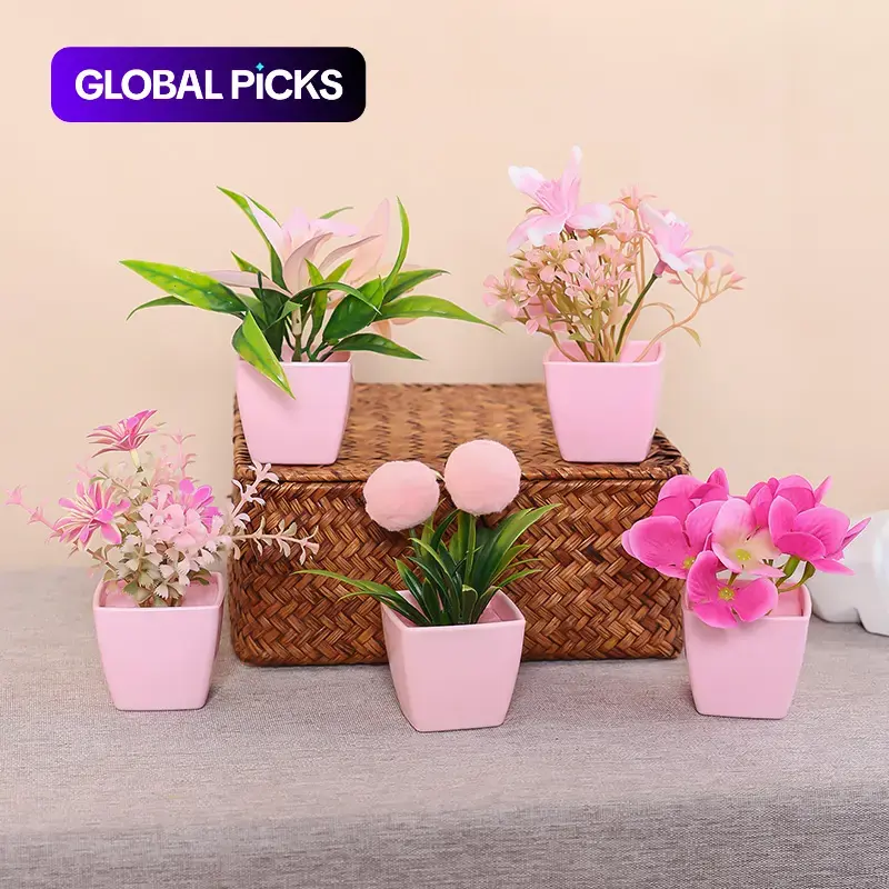 5-Count Mini Artificial Plants in Pink Pots, Faux Potted Plant Set, Home Decor Plants for Indoor Office Desktop and Windowsill Decor, Nordic-Style Decorative Fake Plant Ornaments #GLOBAL PICKS
