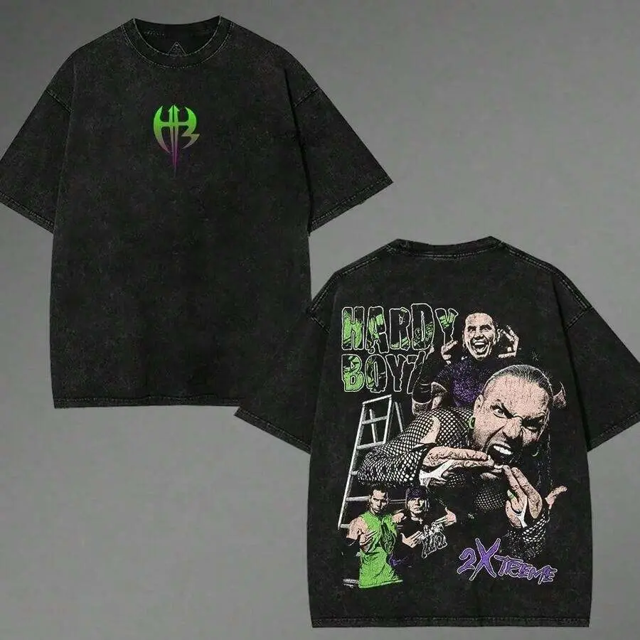 Retro Hardy Boyz Washed T-Shirt Wrestling Shirt  Fans  Tee Menswear Cotton Crewneck Premium American Made Acid Washed 100% Cottonsummer Outfits For Womenmens Clothes