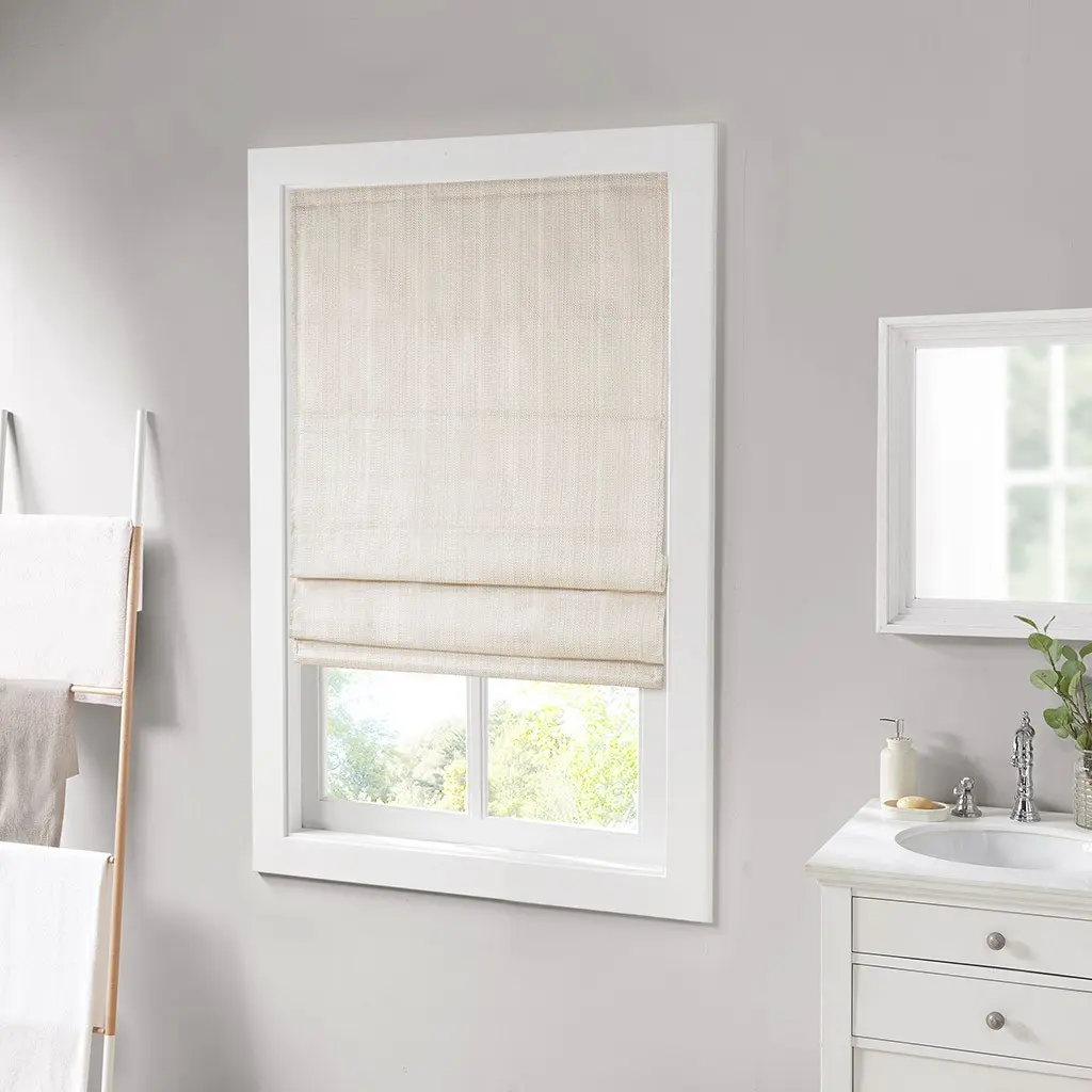 Nokaa Basketweave Room Darkening Cordless Roman Shade, Fabric Window Blind, Light Blocking, Privacy, Easy Install, for Living Room, Bedroom, Kitchen, Home Office, Ivory, 1 Panel, Oeko-Tex Certified