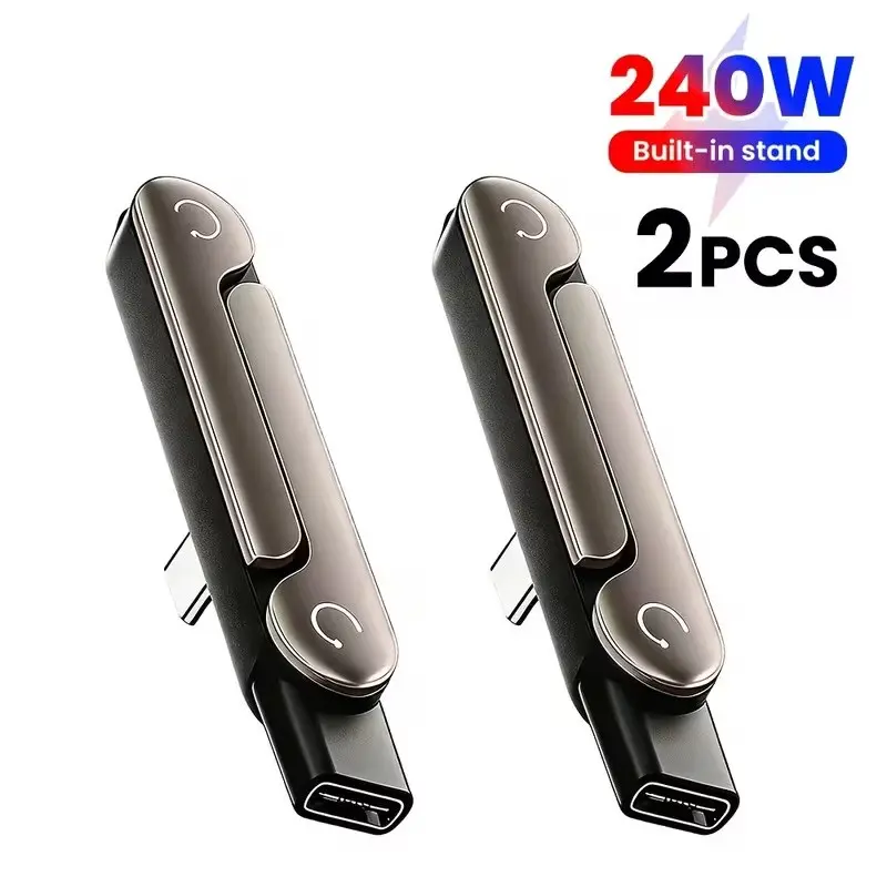 2-Pack 240w Type-C Fast Charger Invisible Stand Adapter, 360° Rotating Charging Connector with OTG, Stable Data Transfer, Portable Gift