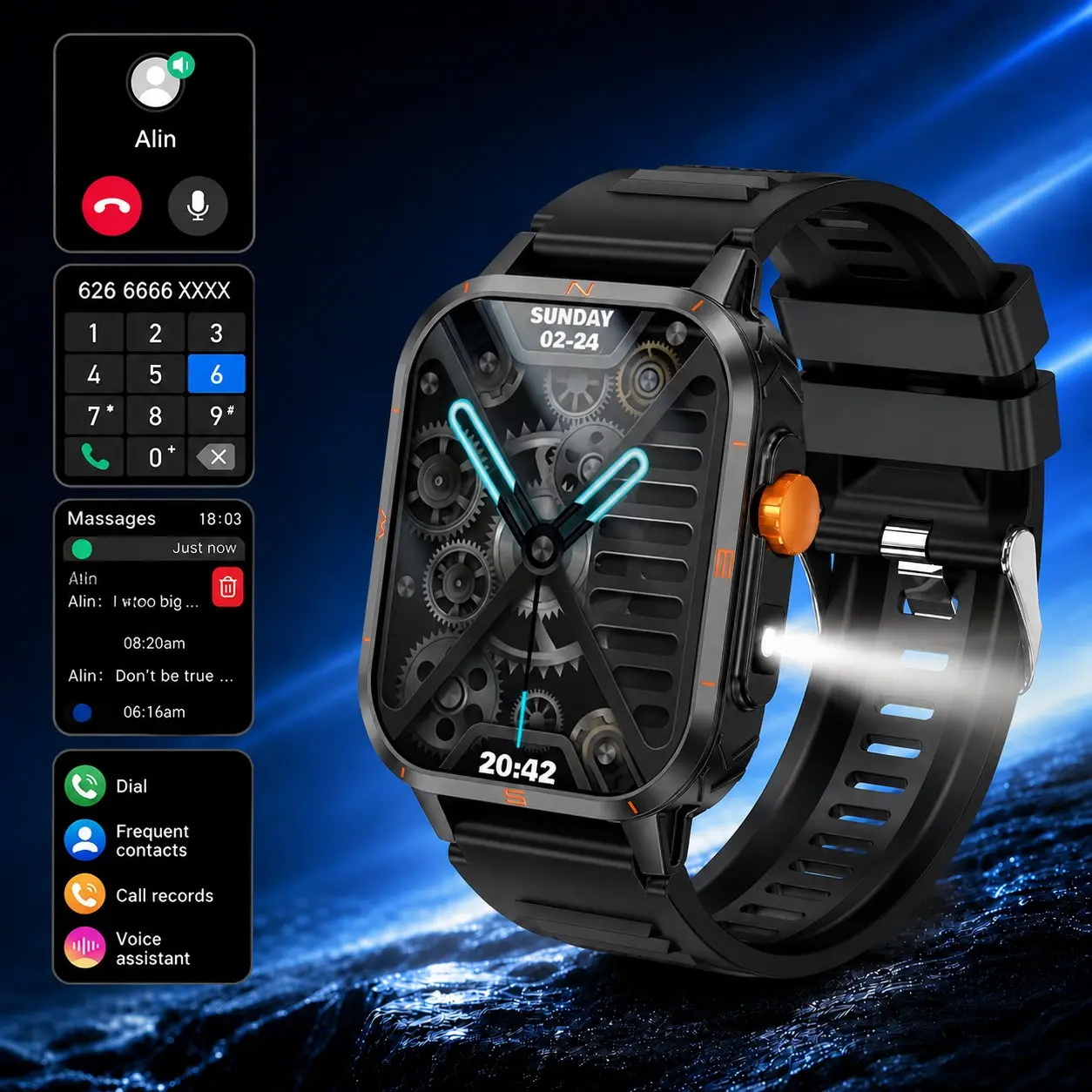 2026 New Smart Watch, Unisex Sports Watch, Wireless Call, Message Alert, Multiple Sport Modes, LED Flashlight, Long Battery Life, Outdoor Fitness Tracker, Compatible with iPhone and Android, Fashion Gift