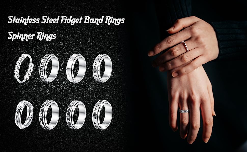 Trendy Anxiety Ring for Women Men Stainless Steel Spinner Rings Anxiety Fidget Band Rings Engagement Wedding Promise Rings Size 7-10 Trendy Anxiety Ring for Women Men Stainless Steel Spinner Rings Anxiety Fidget Band Rings Engagement Wedding Promise Rings Size 7-10