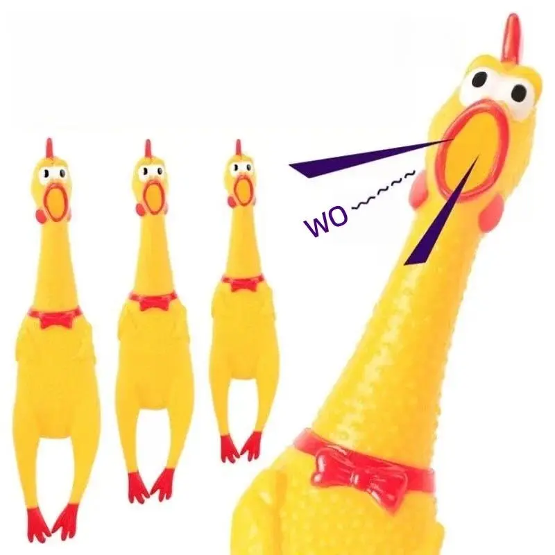 Screaming Chicken Squeezing Sound Toy Pet Dog Chewing Toys Stress Relieving Toys Durable Yellow Rubber Breathable Chicken Gifts