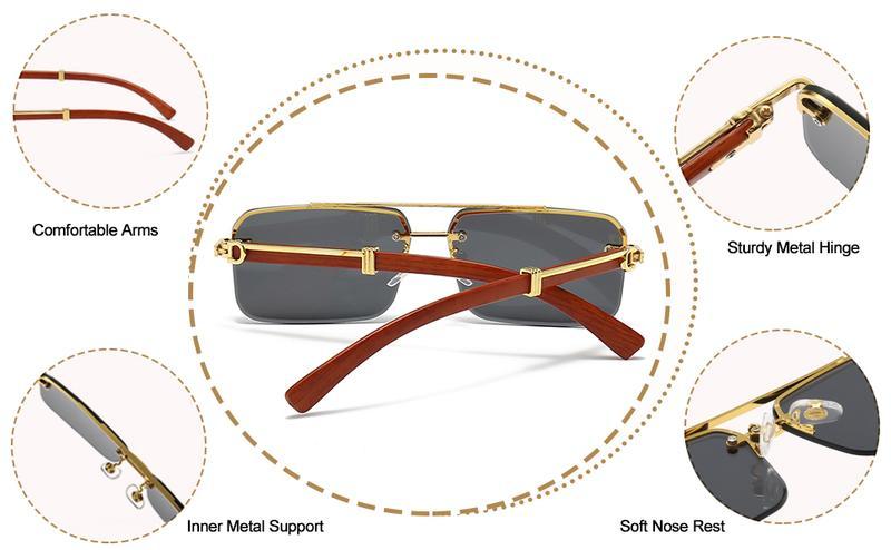 2025 Mens Sunglasses Fashion Rimless Rectangle Square Frameless Designer Sunglasses with Strong Half Metal Frame & HD Lenses for Men