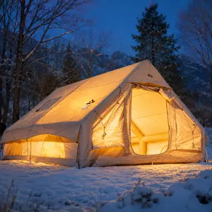 PAKICETUS Large Inflatable Camping Tent with Skylight, Quick Air-Flow & Breathable Mesh Design, Summer Glamping Hot Tents for Camping with Stove, Quick Setup Inflatable Camping Tent for 4-6 Person Families, All-season, Camping Essentials  Brand: PAKICETUS