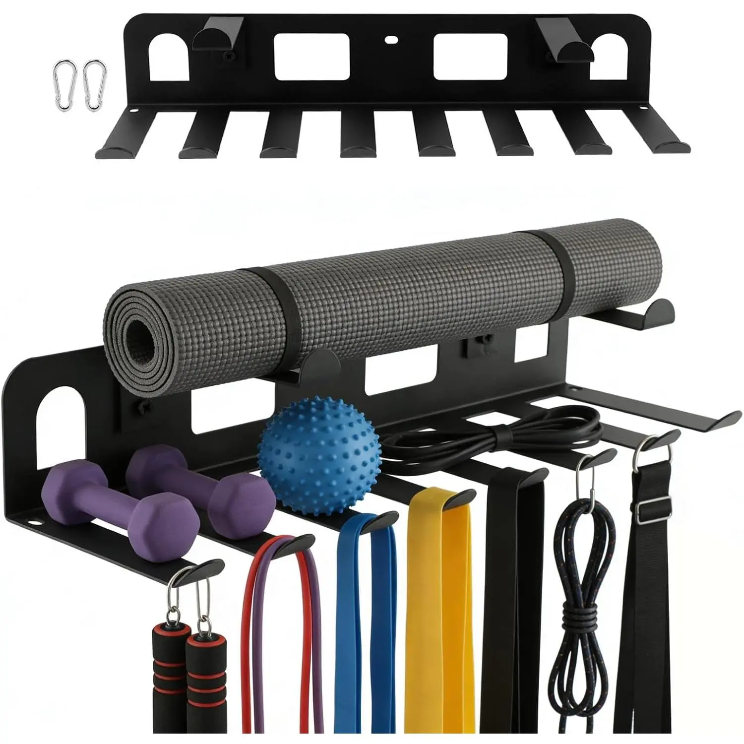Wall Mounted Gym Equipment Storage for Resistance Bands, Yoga Mats, Jump Ropes & Weight Belts - Multi-Purpose Gym Equipment Storage Rack, Space-Saving Fitness Equipment Organizer