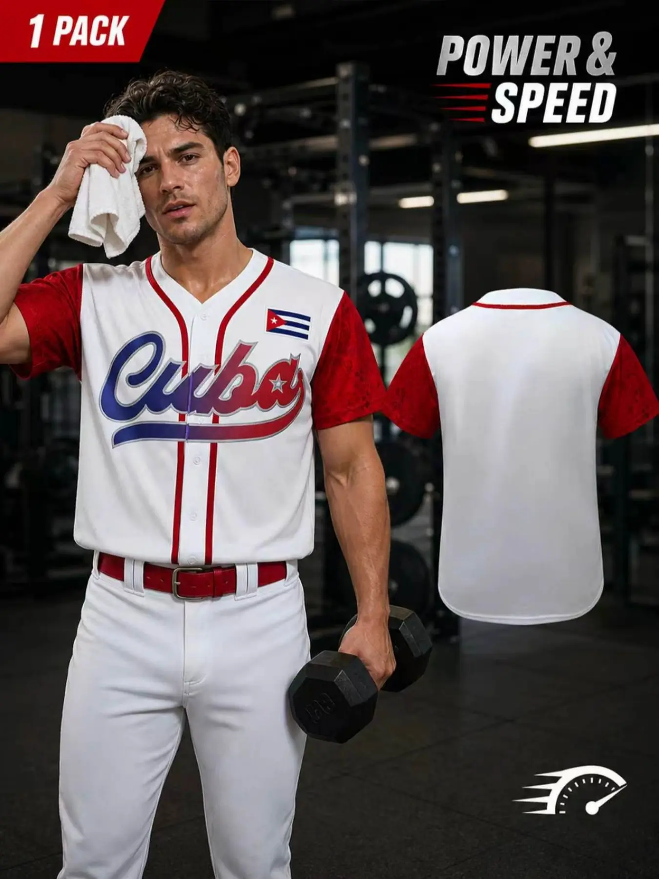 Unisex Cuba Flag Patch Embroidered Baseball Jersey, Stitched Letter Design, Button Down Short Sleeve Breathable Casual Streetwear Sports Shirt, Casual Sports Top