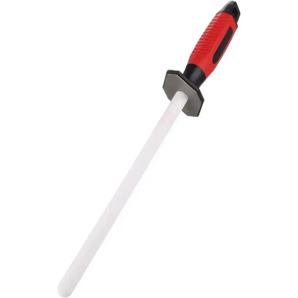 14-in Sturdy Oval Diamond-Ceramic 2-in-1 Knife Sharpener Rod - Coarse-Fine Honing Tool for Hardened Stainless, Carbon Steel Kitchen Knives