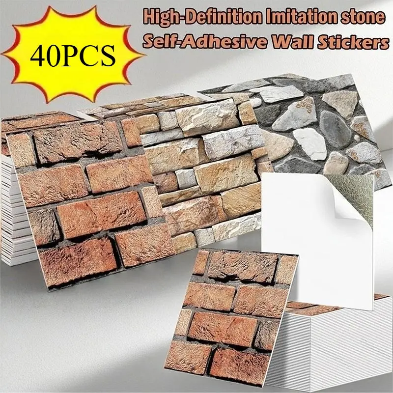 40pcs 3D Brick Texture Self-Adhesive Wallpaper, High Clarity Brick Wall Stickers, Matte Skin-Like Feel, Easy Installation, Living Room Decor, Peel N Stick Wallpaper