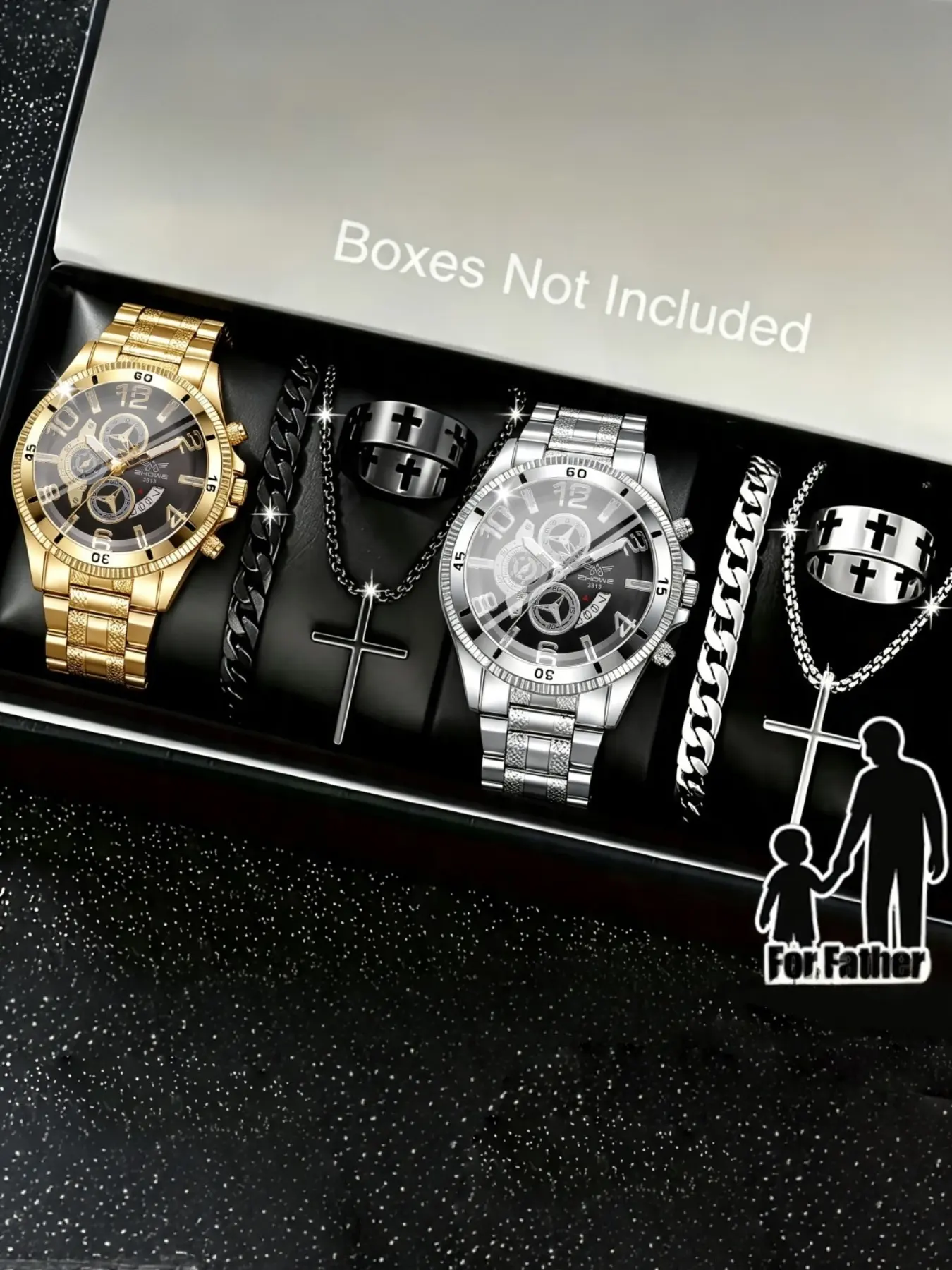 8pcs Men's Elegant Fashion Quartz Watch Set, Business Analog Watch + Bracelet, Ideal Gift for Valentine's Day, Easter, Birthday, Christmas