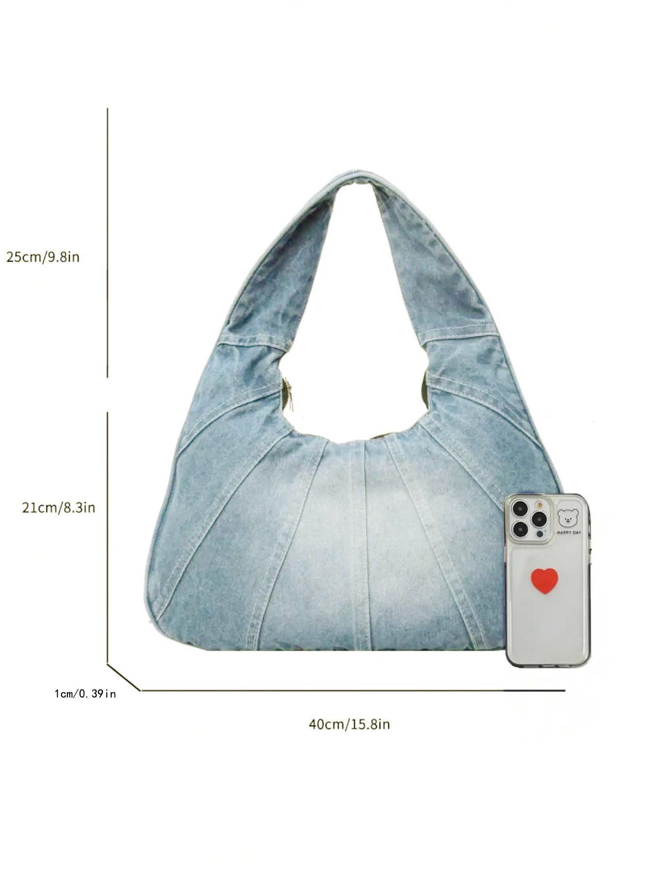 Women's Fashionable Denim Shoulder Bag, Shoulder Purse, 2025 New Style Casual Versatile Zipper Slouch Bag for Daily Used As Gifts, Trendy All-match Purse Bag for Commute, Work, Travel, Gifts for Her, Denim Crossbody Bags