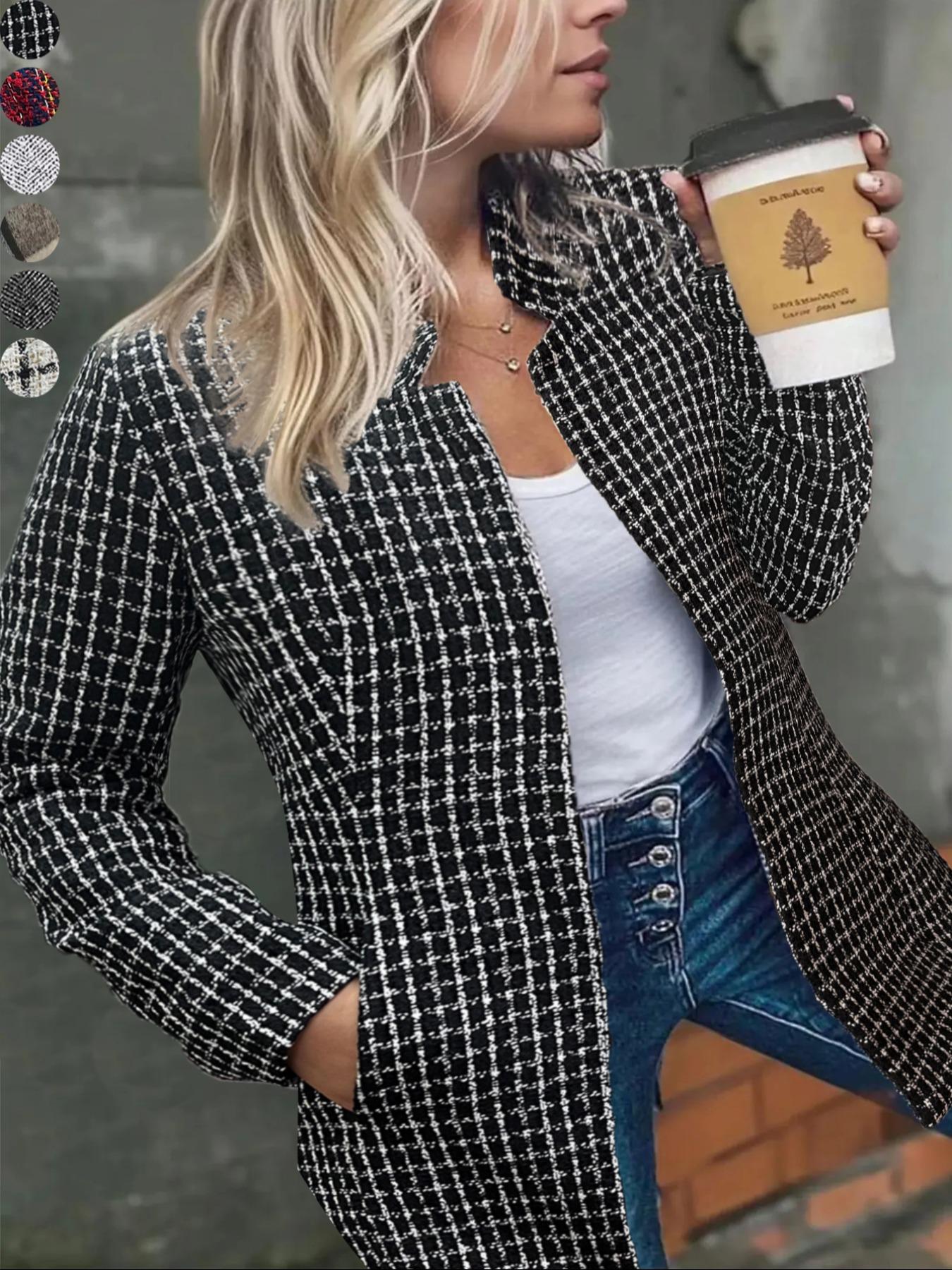 Women's Basic Solid Color Pocket Long Sleeve Open Front Fitted Coat Fabric, Casual Longline Outerwear for Fall & Winter, Ladies Clothes for Daily Wear, Everyday, Womenswear Clothing for Women Women's Basic Solid Color Pocket Long Sleeve Open Front Fitted Coat Fabric, Casual Longline Outerwear for Fall & Winter, Ladies Clothes for Daily Wear, Everyday, Womenswear Clothing for Women