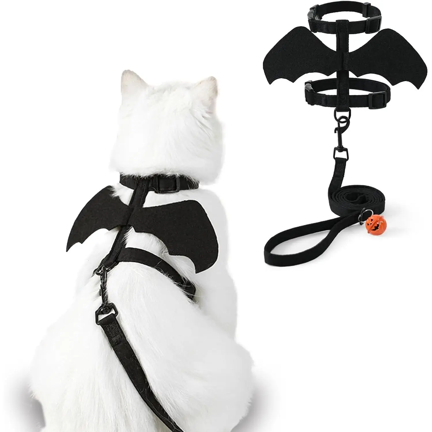 Cat Harness and Leash, Halloween Costume with Bat Wings Escape Proof Soft Adjustable Vest, Easy Control Breathable Harness for Small Dogs Cats Rabbits (S)