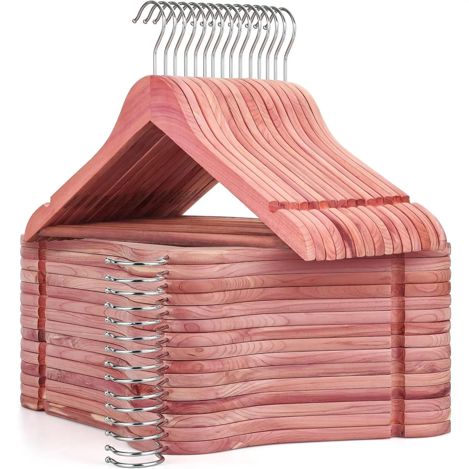 American Red Cedar Wooden Hangers 30 Pack, Clothes Hangers for Closet, Wood Suit Hangers with Smooth Cut Notches, 360°Flexible Hook, Non-Slip Pants Bar(Natural)-CT07C30