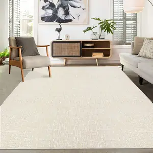 Washable Solid Indoor Modern Area Rugs for Living Room, Minimalist Contemporary Bedroom Rug with Non Slip Backing Checkered Low Pile Ultra Thin Large Floor Carpet for Dining Room Office