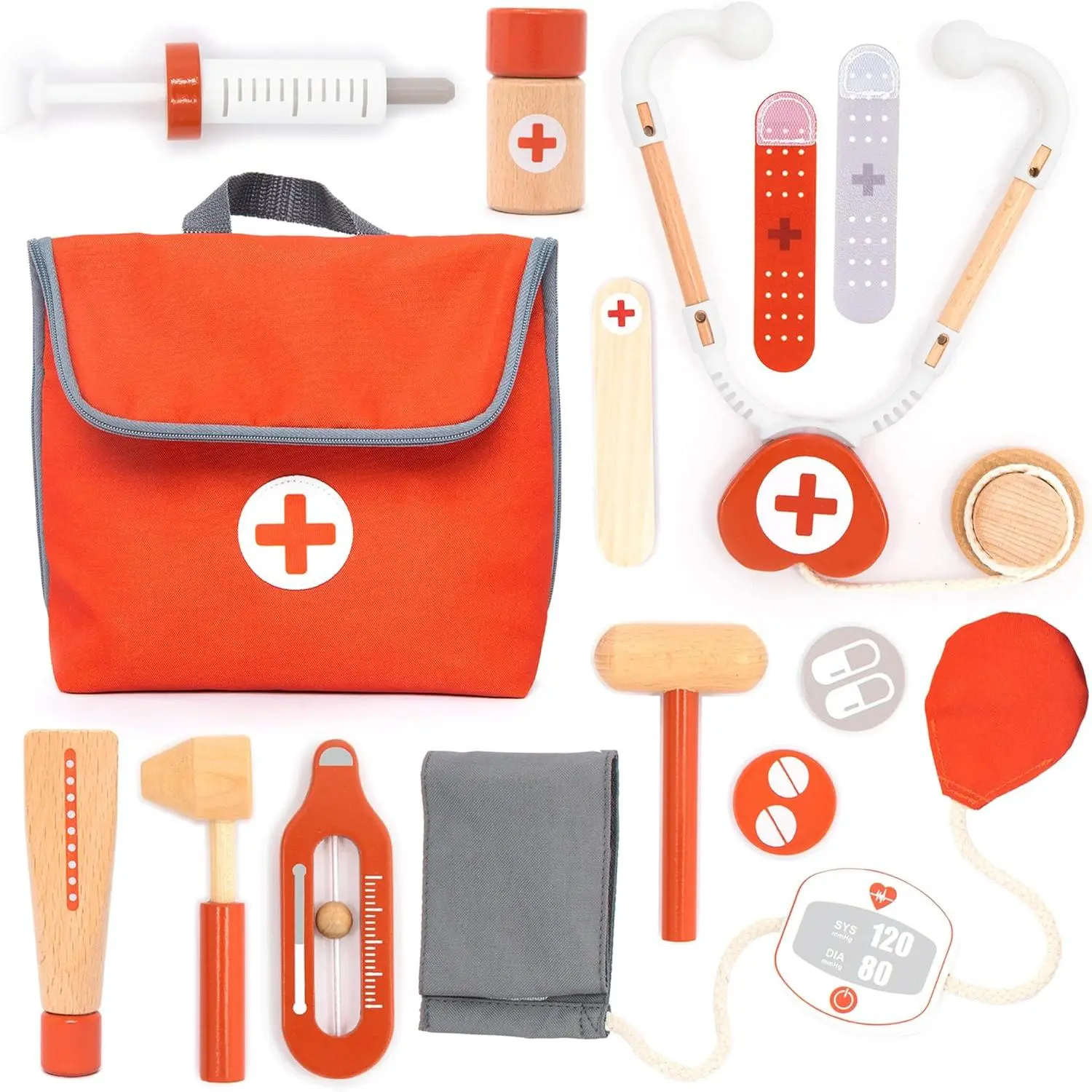 Wooden Mini Doctor Kit for Kids – 14 pcs Medical Playset for Toddlers with Stethoscope, Syringe, Doctor Bag, Blood Pressure Cuff & More – Pretend Play Set for Boys and Girls Ages 3 4 5 6fidget toys