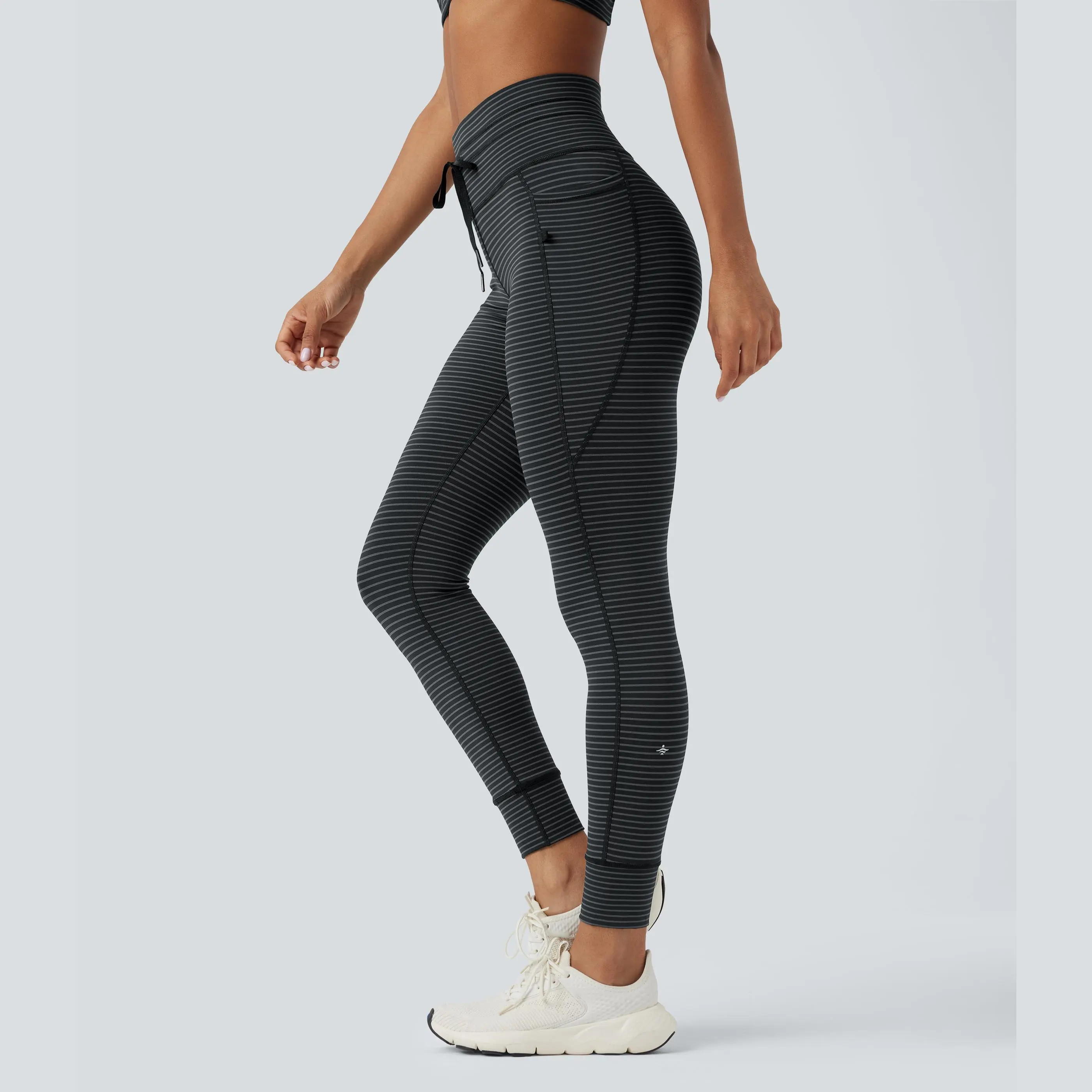 Halara High Waisted Drawstring Striped Yoga Leggings with Pockets