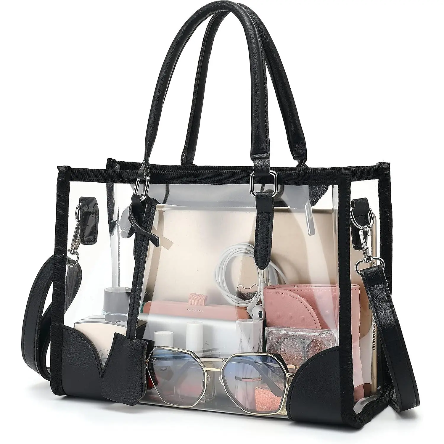 Clear Tote Bag Stadium Approved, Transparent Bag Clear Crossbody Handbag | with Zippers & Adjustable Strap, for Concerts Work & Stadium Event, 12x6x12 Clear Stadium Bag