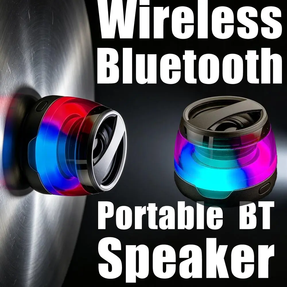 Mini Magnetic Wireless Speaker RGB Lights – Portable Bluetooth Stereo Speaker, Rechargeable Battery, Small Outdoor LED Speaker, Gift Option
