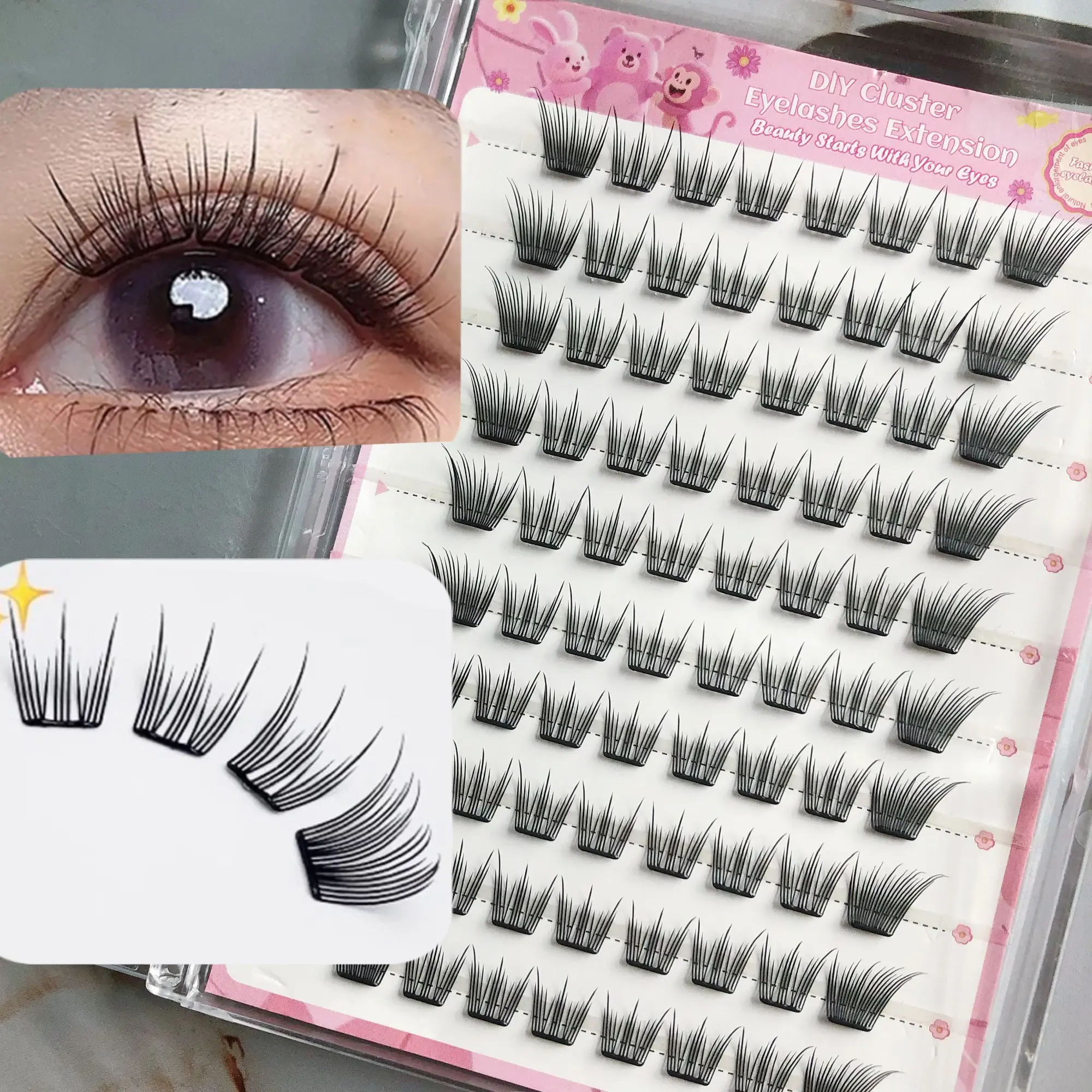 Directly Applied False Eyelashes, 80pcs Comic Pointed Thin Korean Makeup False Lashes, Self-Adhesive Dense C Curl, 10–12mm Length