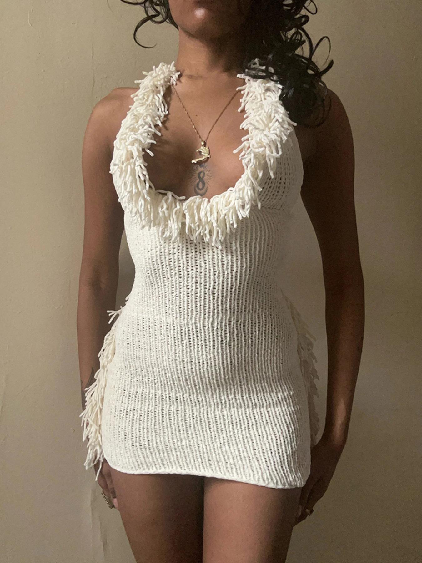 Women's Solid Tie Back Knit Dress, Bodycon Fit Dress, Casual Fashion Sleeveless Short Dress for Daily Outdoor Wear, Women Dress for Spring