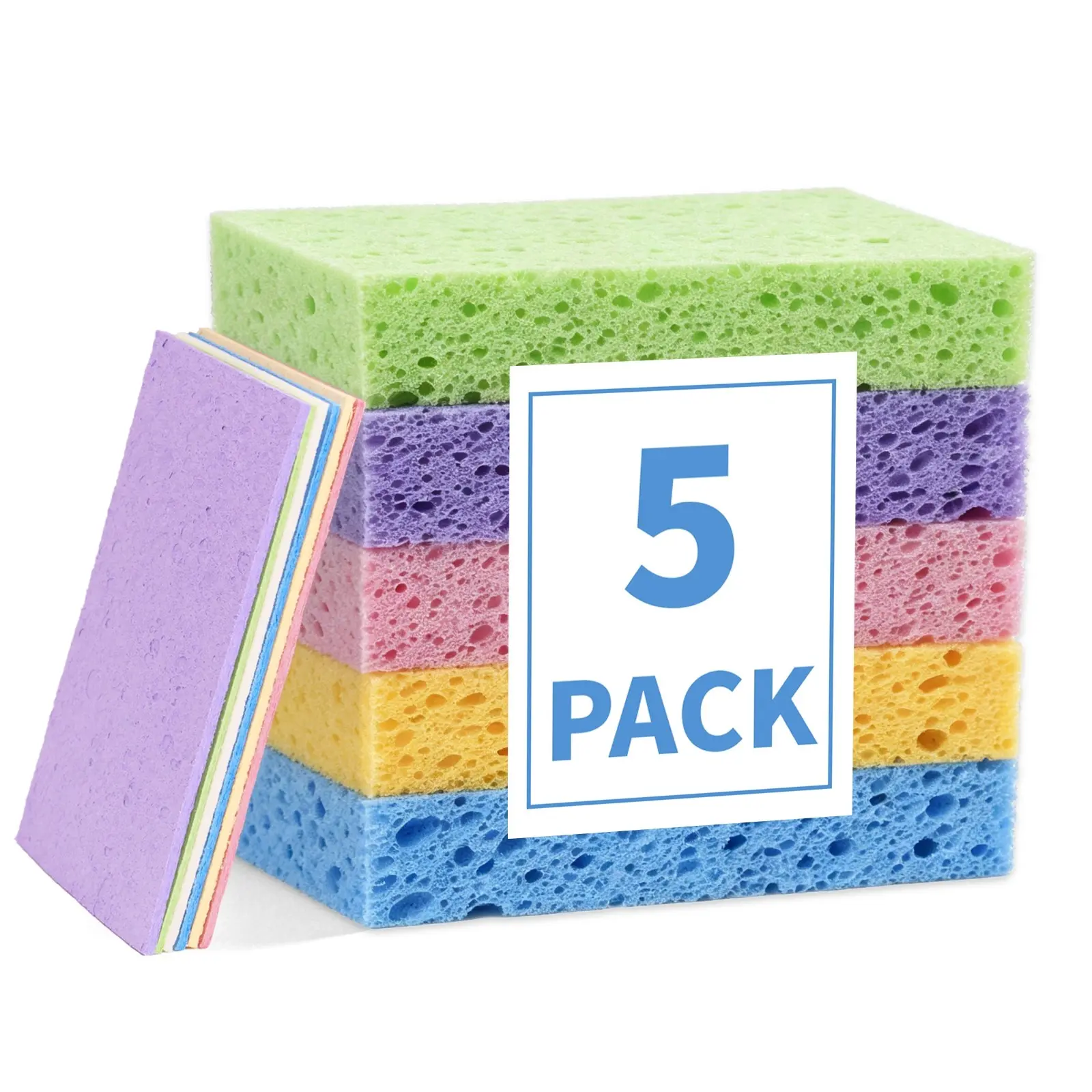 5-Piece Kitchen Sponge Set, Absorbent Magic Cloth, Compressed Sponge, 100% Clean Towel, Wood Pulp Dishwashing Sponges, Household Cleaning Sponges, Sponges for Dishes, Essential Cleaning Tools