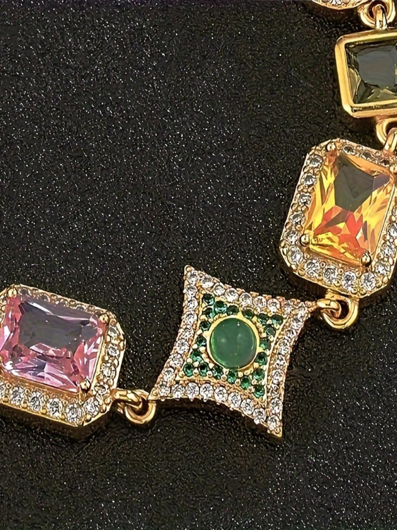 Vintage Colorful Stone Decorated Necklace, Elegant Zircon Stones Necklace for Party, Daily Clothing Decor, Trendy All-match & Exquisite Jewelry for Birthday Gift, Fashion Jewelry Accessories, Multicolor Gemstone Decorated Pendant Chain, Gemstone Necklaces