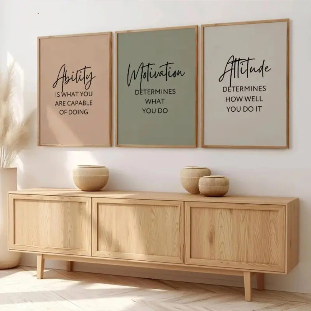 3-piece Minimalist English Motivational Quote Art Prints, Canvas Wall Decor, Office Decoration, Framed and Unframed Options Available