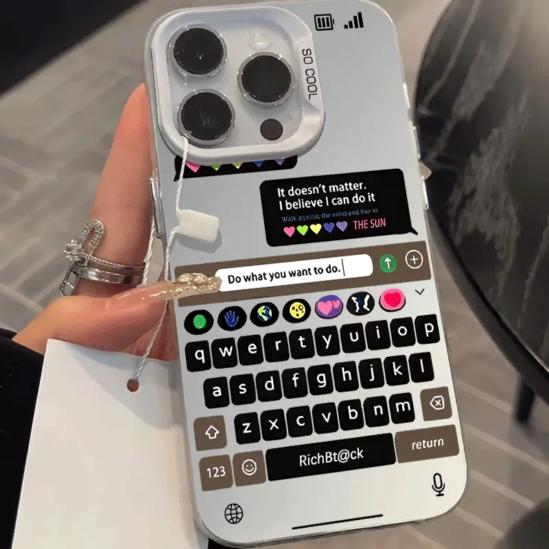 Chat Keyboard Message Phone Case, Motivational Typing UI White Bumper Cover for iPhone 17 16 15 14 13 12 11 X Plus Pro Max, Study Desk Gift